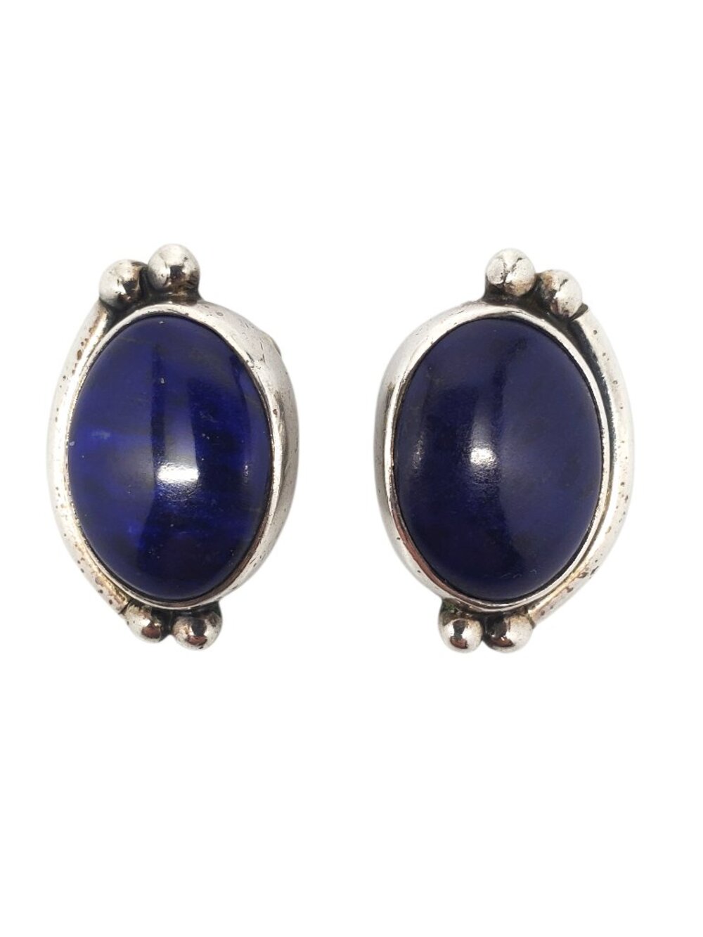 Amy Kahn Russell Sterling Silver Blue Cabochon Clip On Earrings #24307
